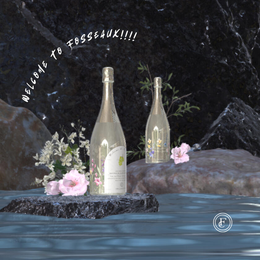 《Fosseaux》Bottle label Fosseaux is a fictional brand created for a label design practice, imagining a floral and light wine for everyday enjoyment. The design features soft, delicate lines and muted colors, paired with a decorative rounded typeface. The overall impression is poe